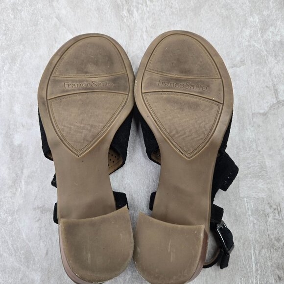 Franco Sarto Heeled Sandals Sz 8 Black Perferated Suede Dressy Block Heel Shoes - Picture 8 of 12